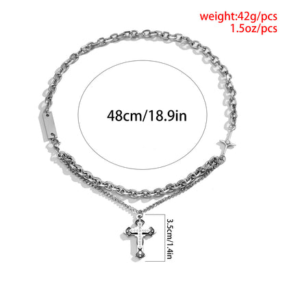 Fashion Double Diamond Cross Hip Hop Pendant Necklace