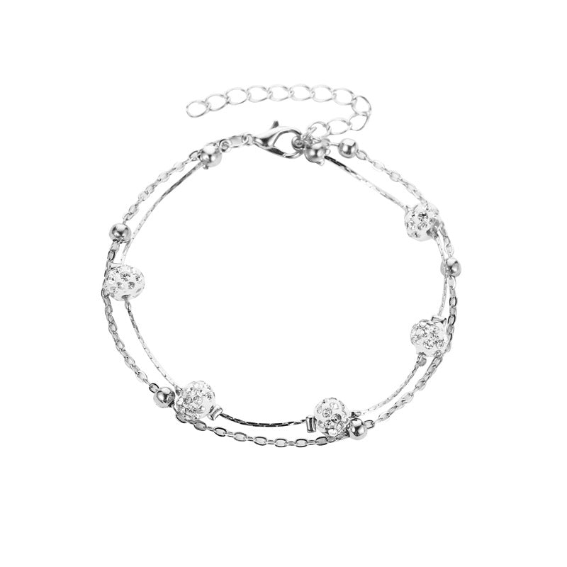 Exquisite and simple double layer with Shambhala diamond ball design versatile anklet