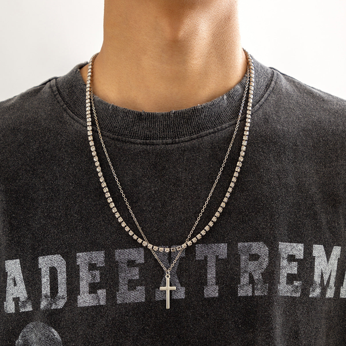 Retro Simple Cross Double Layered Claw Chain Design Hip Hop Necklace