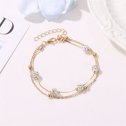 Exquisite and simple double layer with Shambhala diamond ball design versatile anklet