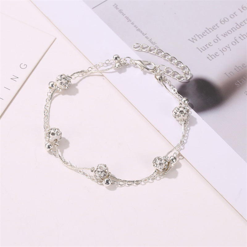 Exquisite and simple double layer with Shambhala diamond ball design versatile anklet