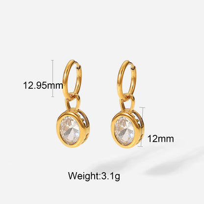 18K Gold Exquisite Dazzling Oval Shape Inlaid Zircon Design Versatile Earrings