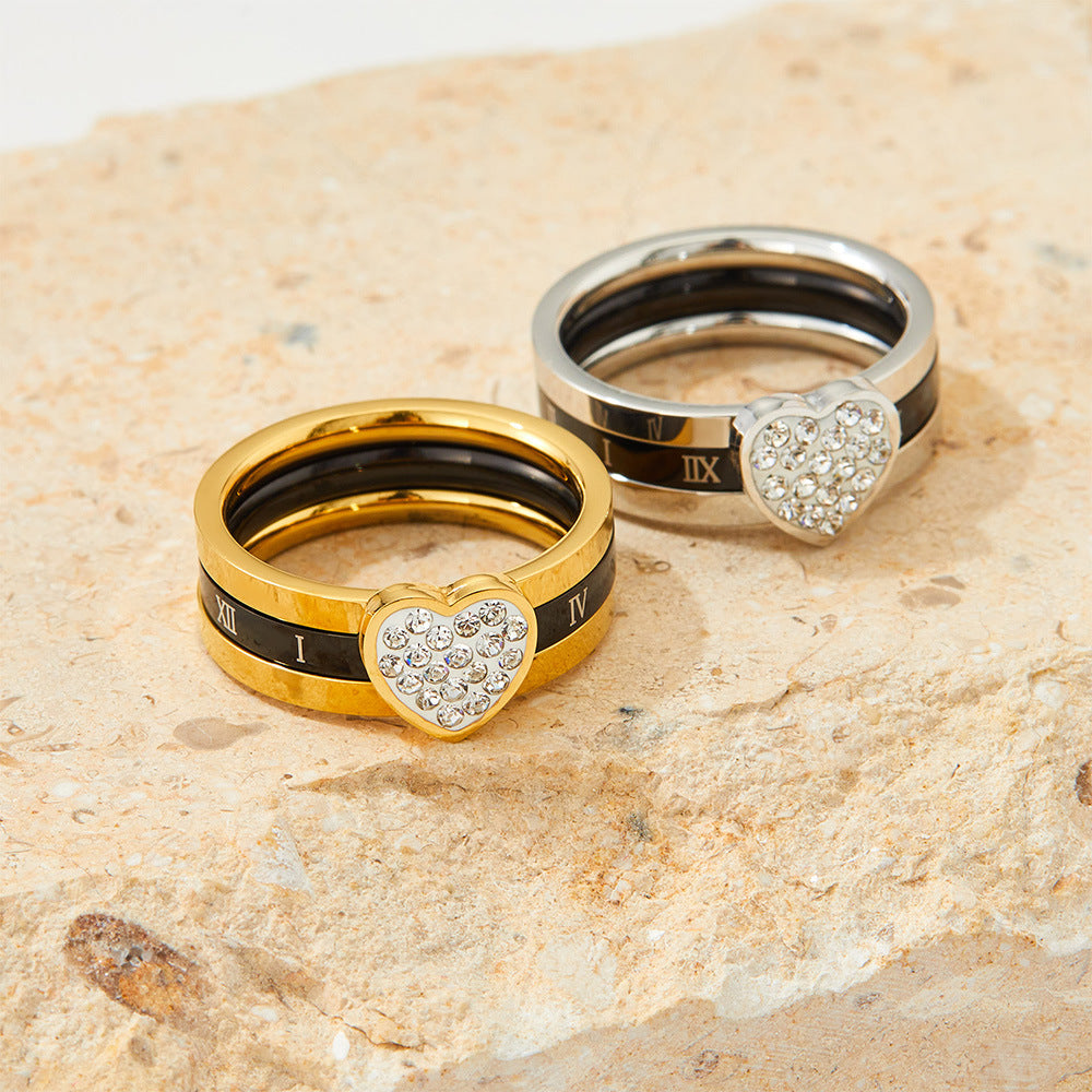 18K gold novel and trendy Roman numerals with love diamond design ring