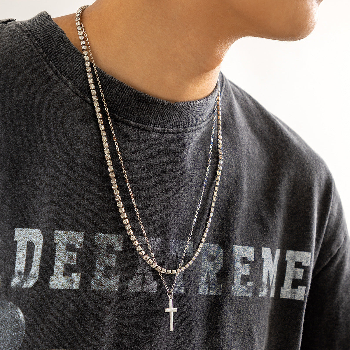 Retro Simple Cross Double Layered Claw Chain Design Hip Hop Necklace