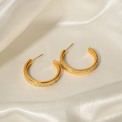 18K Gold Exquisite Dazzling Double Layer Large Hoop Earrings Studded with Diamonds