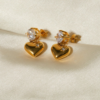 18k gold noble and elegant heart inlaid zircon design earrings