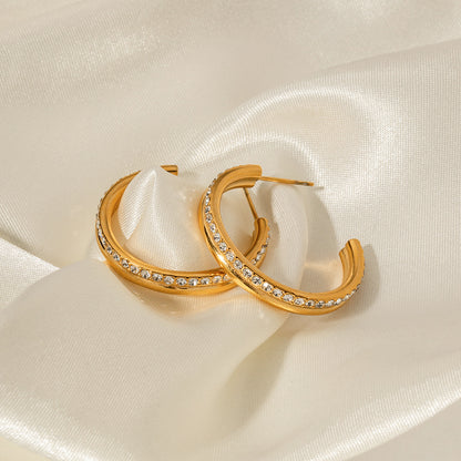 18K Gold Exquisite Dazzling Double Layer Large Hoop Earrings Studded with Diamonds