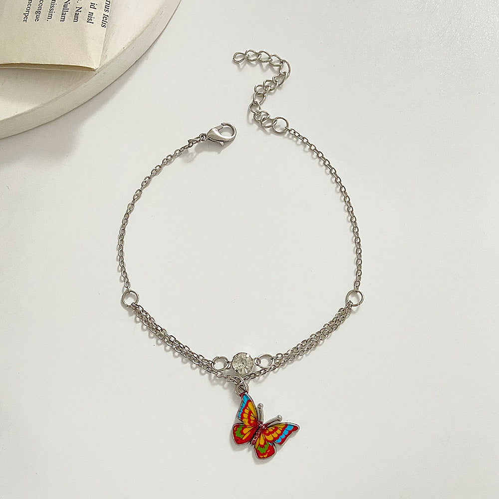 Exquisite and dazzling bohemian style double layer with dreamy butterfly design versatile anklet