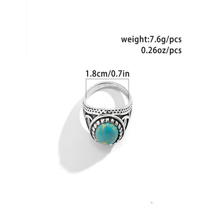 Trendy fashion high sense inlaid turquoise design versatile ring