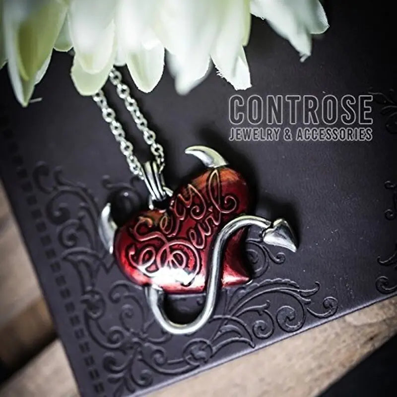Gothic Heart Demon Pendant Necklace