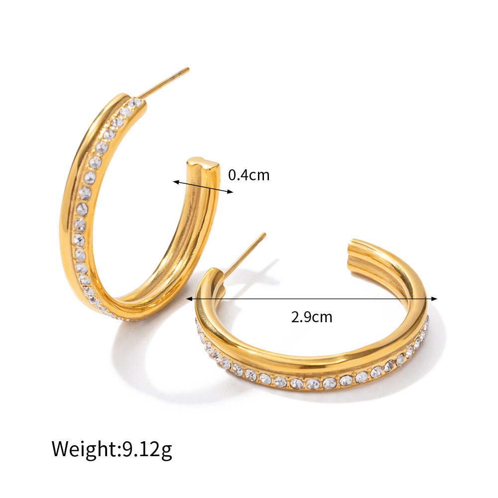 18K Gold Exquisite Dazzling Double Layer Large Hoop Earrings Studded with Diamonds