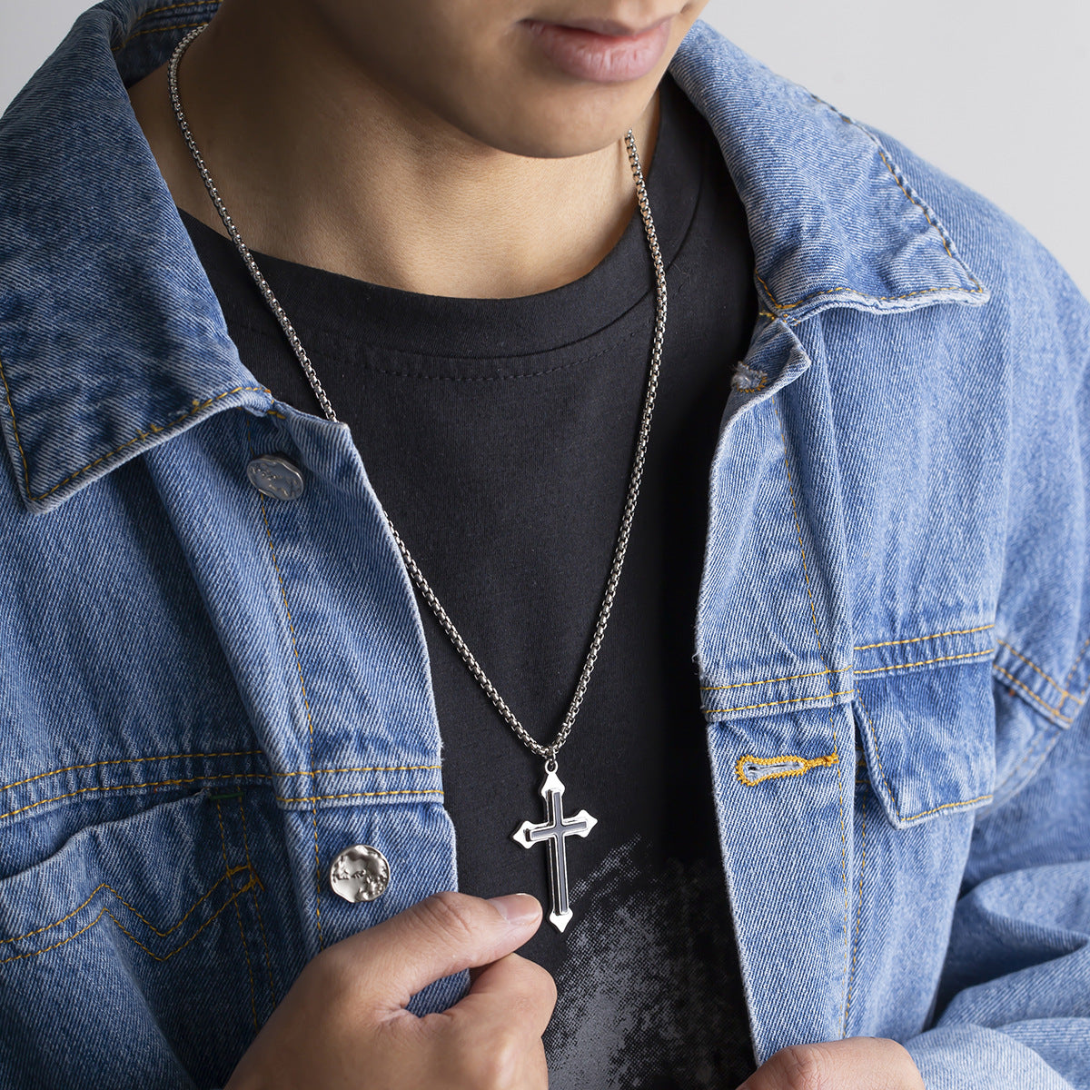 Fashion Hip Hop Cross Design Necklace