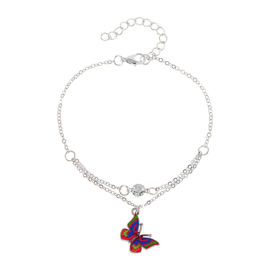 Exquisite and dazzling bohemian style double layer with dreamy butterfly design versatile anklet