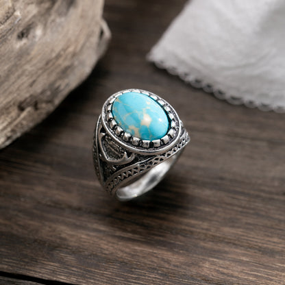 Trendy fashion high sense inlaid turquoise design versatile ring