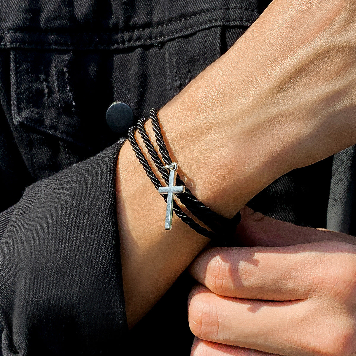 Fashion nation style multi -layer woven cross bracelet