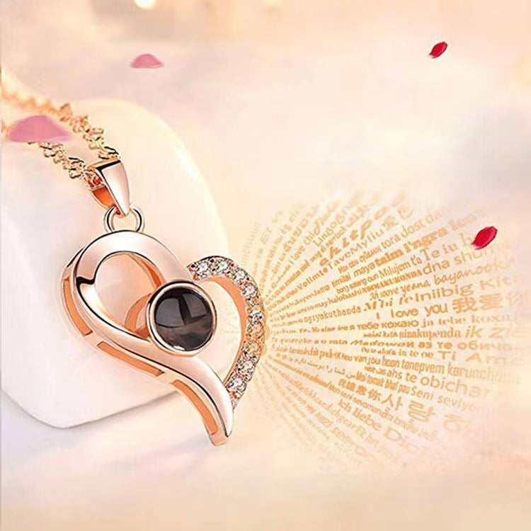 Delicate Dazzling Open Heart Shaped Diamond Projection Necklace