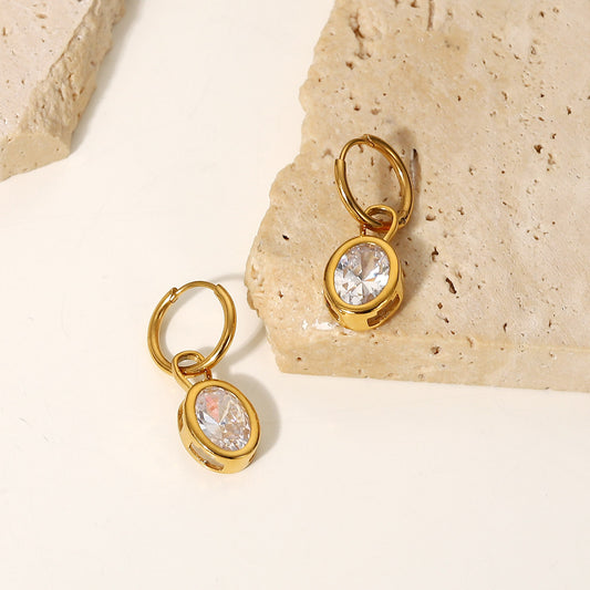 18K Gold Exquisite Dazzling Oval Shape Inlaid Zircon Design Versatile Earrings