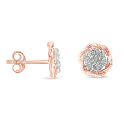 Rose Gold Plated Sterling Silver Round Diamond Rose Stud Earrings (0.15 cttw, I-J Color, I2-I3 Clarity)