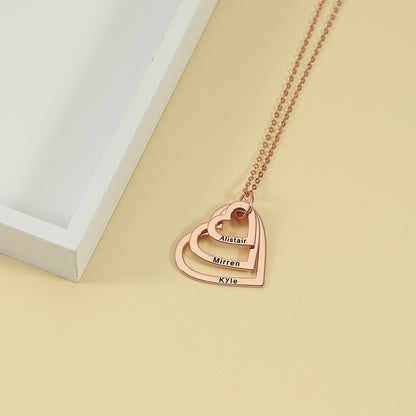 Novel fashion large, medium and small three hollow hearts customizable name design necklace