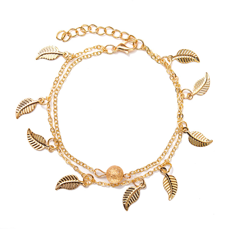 Exquisite and Fashionable Beach Style Double Fringed Leaf Design Anklet