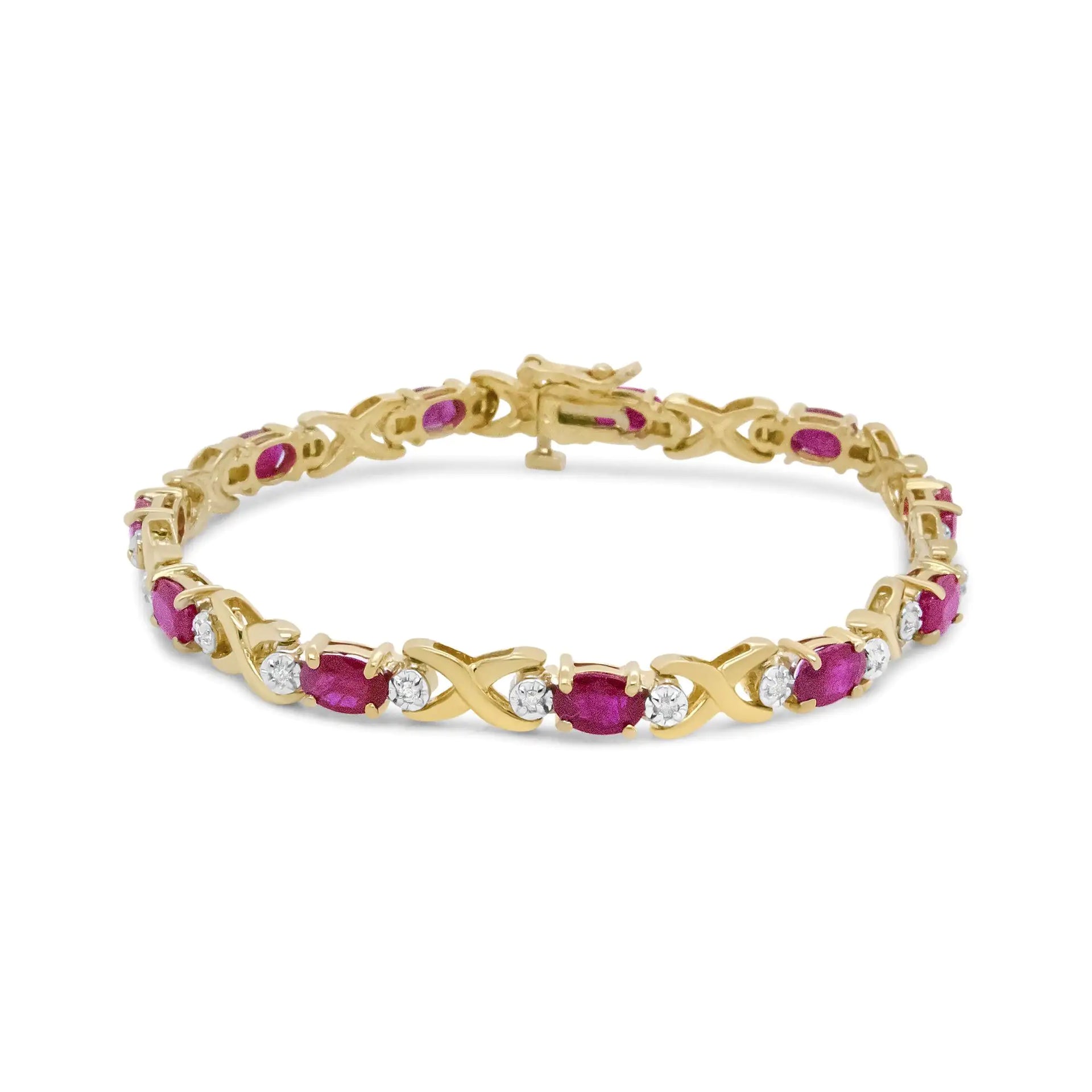 14K Yellow Gold 1/4 Cttw Diamond and Oval Red Ruby