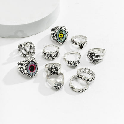 Trendy personalized devil's eye/skull/star/claw/irregular design ring set