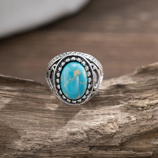 Trendy fashion high sense inlaid turquoise design versatile ring