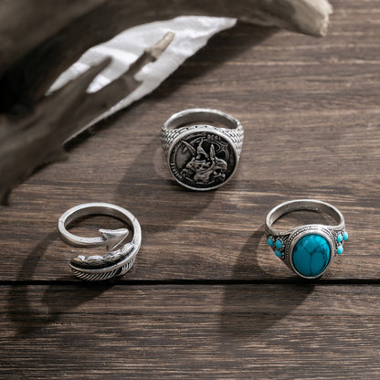 Trendy fashion turquoise/personalized feather arrow/pirate design all-match ring set