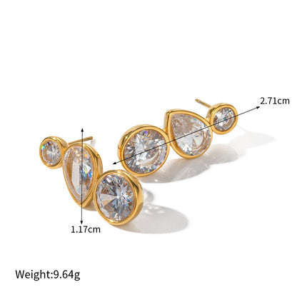 18K Gold Fashion Geometric Inlaid Zircon Versatile Earrings