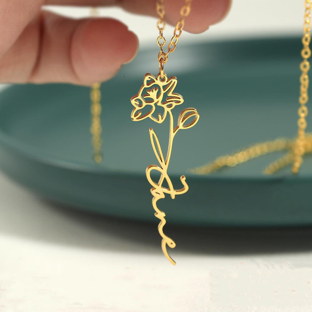 S925 Silver Customizable Birthday Flower Pendant Necklace