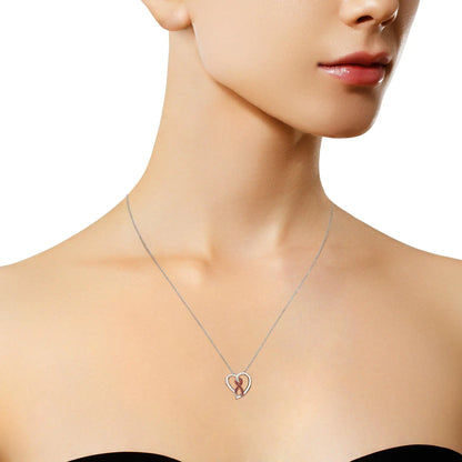 14KT Rose Gold and Sterling Silver Heart Pendant Necklace with Created Pink Sapphires