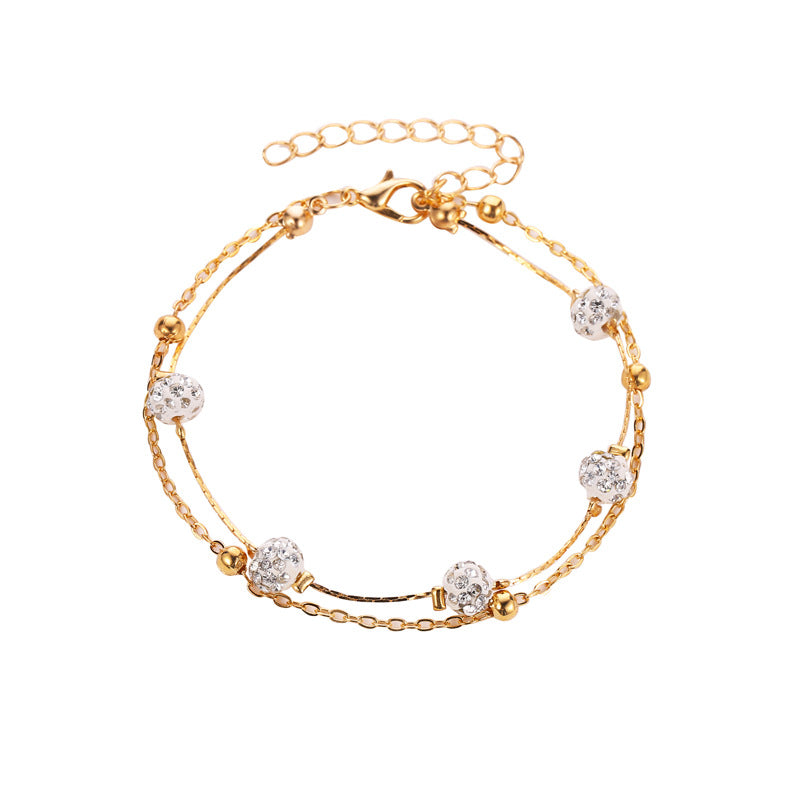 Exquisite and simple double layer with Shambhala diamond ball design versatile anklet