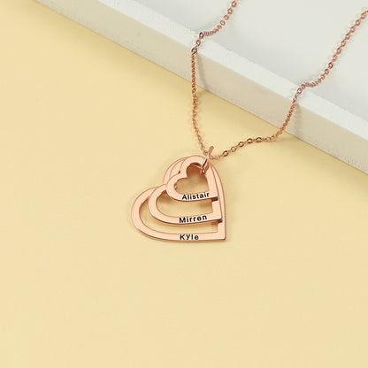 Novel fashion large, medium and small three hollow hearts customizable name design necklace