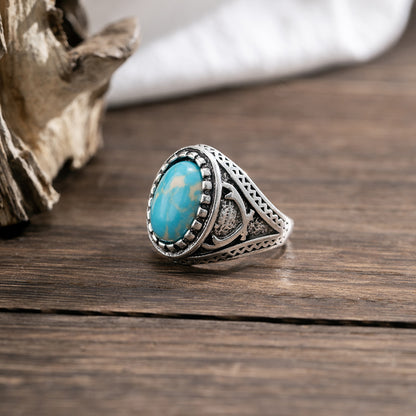 Trendy fashion high sense inlaid turquoise design versatile ring