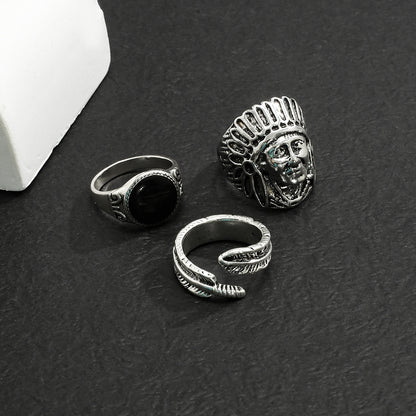 Fashionable and personalized Indian head/feather/round design versatile ring