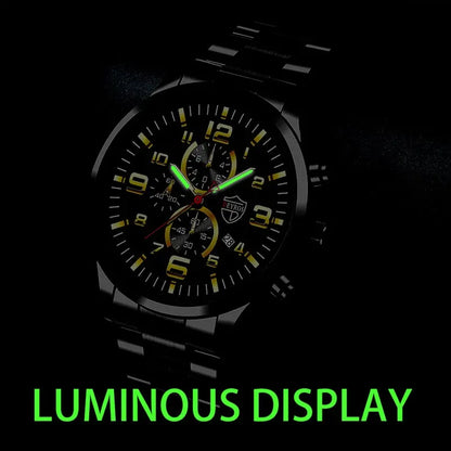 Fashion Mens Sports Watches for Men Luxury Stainless Steel Quartz Wrist Watch Calendar Luminous Clock Man Business Casual Watch