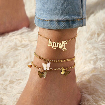 Exquisite fashion letter/butterfly three-layer design all-match anklet