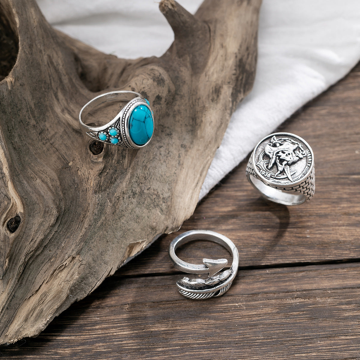 Trendy fashion turquoise/personalized feather arrow/pirate design all-match ring set