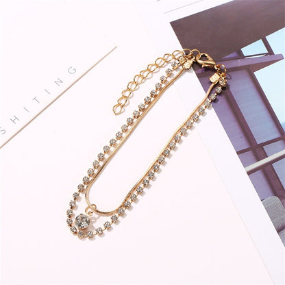 Exquisite personality double-layer diamond-encrusted snake bone chain design beach wind anklet