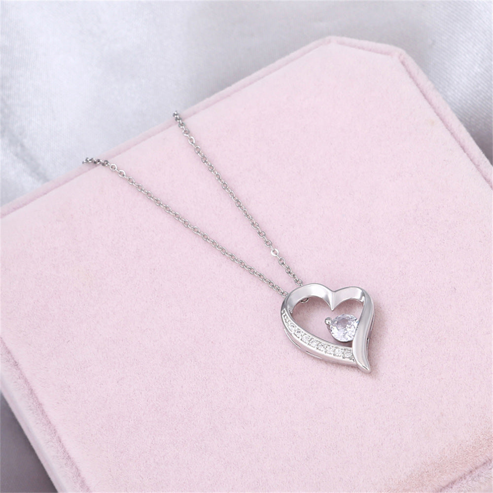 Fashion hollow heart inlaid zircon design gift box necklace for mom