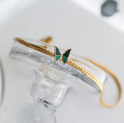 18K Gold Exquisite Light Luxury Green Butterfly Design Versatile Anklet