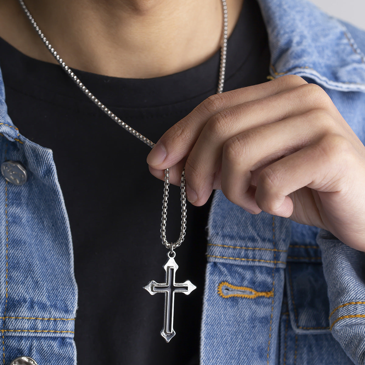 Fashion Hip Hop Cross Design Necklace