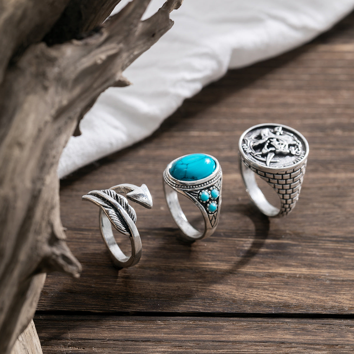 Trendy fashion turquoise/personalized feather arrow/pirate design all-match ring set