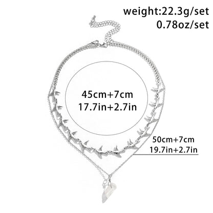 Fashionable and trendy swallow with irregular gemstone double-layer stacked design all-match necklace