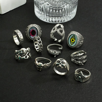 Trendy personalized devil's eye/skull/star/claw/irregular design ring set