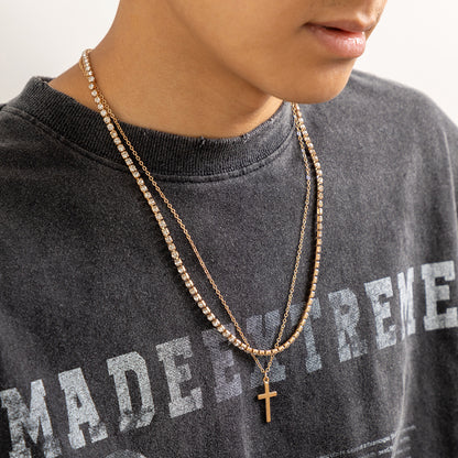 Retro Simple Cross Double Layered Claw Chain Design Hip Hop Necklace