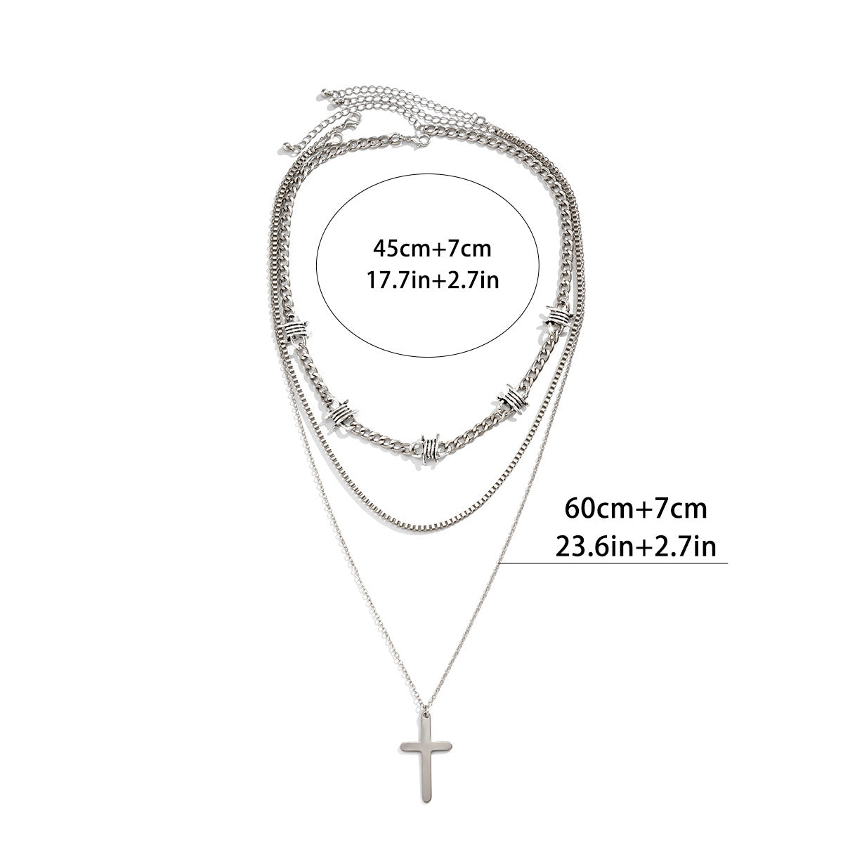 Fashionable and simple hip-hop style three-tiered pearl cross design necklace