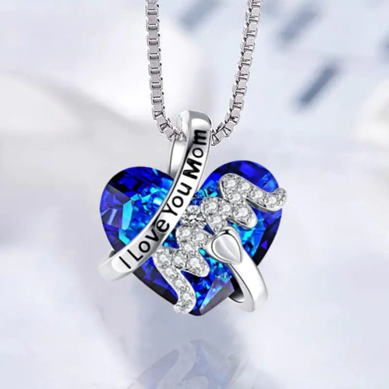 Red Blue Heart Crystal Necklace