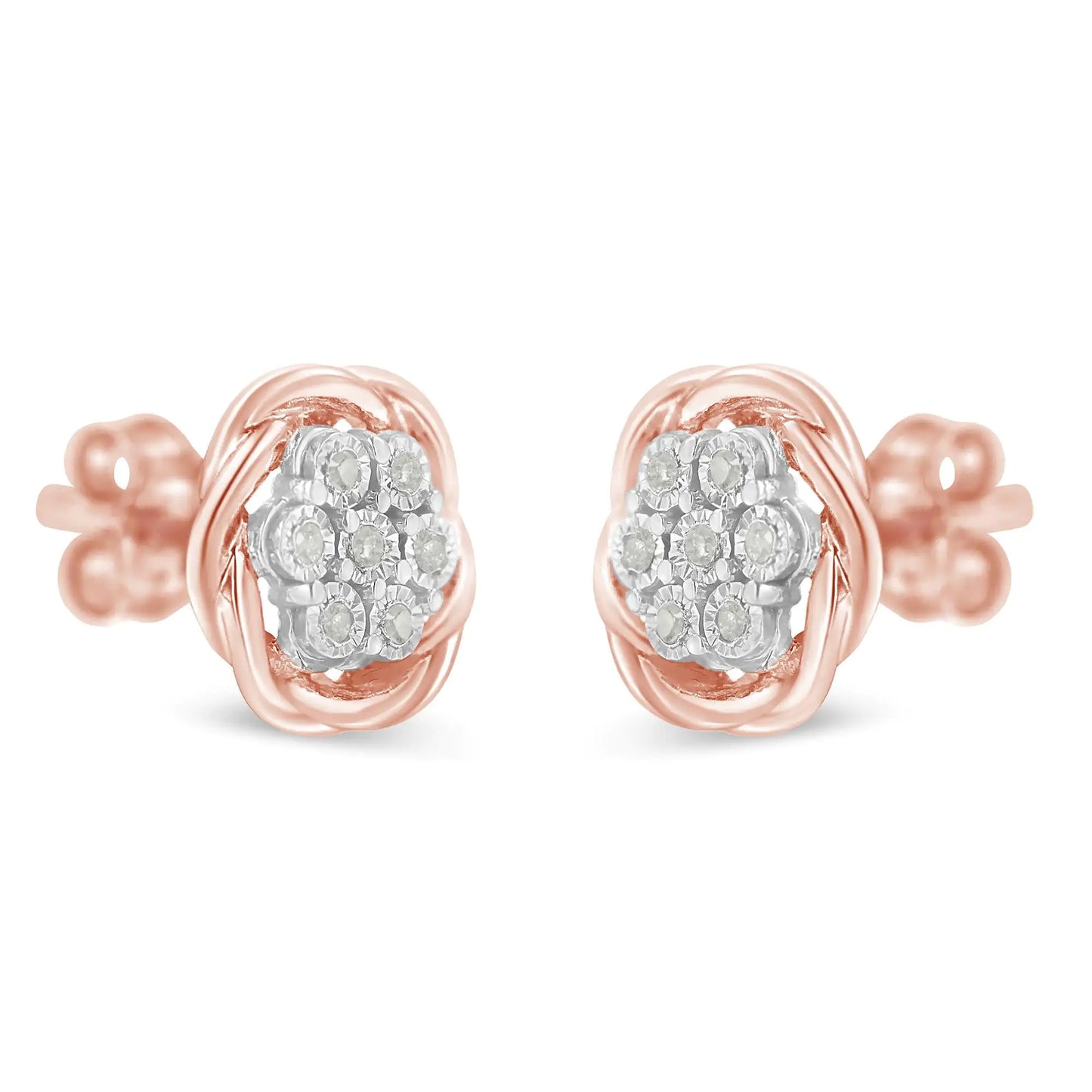 Rose Gold Plated Sterling Silver Round Diamond Rose Stud Earrings (0.15 cttw, I-J Color, I2-I3 Clarity)